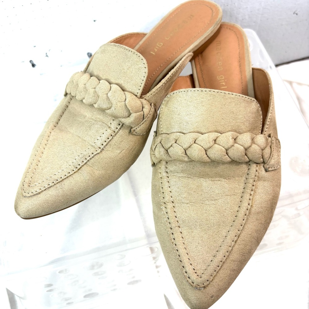 Madden Girl Lenoxx 7.5 Faux Suede Braided Beige Mules Shoes